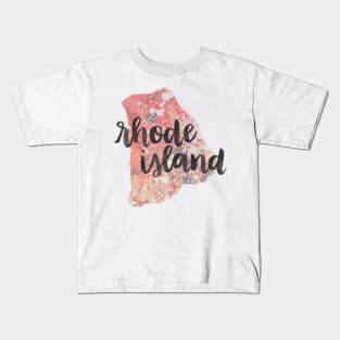 rhode island - calligraphy and abstract state outline Kids T-Shirt